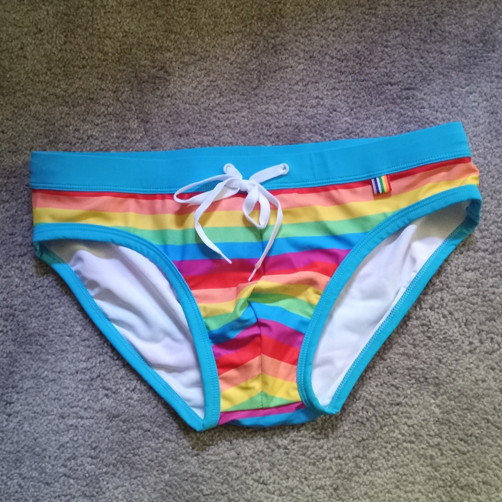 Men's low rise bikini swimming suit rainbow colored